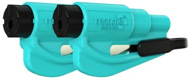 RESQME Notfall-Schlüsselanhänger Auto Fluchtwerkzeug, 2-in-1 Gurtschneider und Fensterbrecher, USA-Herstellung, 2 Stück, Blaugrün - Kompakter Notfallhammer