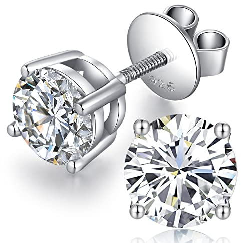 jiamiaoi 18K vitguldpläterad prinsessslipade simulerade diamantörhängen för män kvinnor 925 925 sterling silver zirkon örhängen skruv tillbaka örhängen nitar 4 mm-8 mm, 7mm, Sterlingsilver, Kubisk