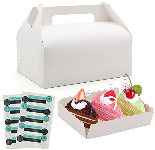 PHULWEL Papstar Gebäckkartons, Cupcake Box mit Tragegriff Papiertablett eckig, 20 Stück Transportbox mit Aufklebern, Geschenkschachteln aus Papier(20 x 15 x 8 cm, Weiß)