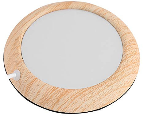 Natudeco Tassenwärmer mit Holzmaserung, USB-beheizter Getränkeuntersetzer, thermostatisches Tassentablett, stilvoll, kompakt, tragbar für Zuhause, Küche, Café, Teestube(Helle Walnussmaserung)