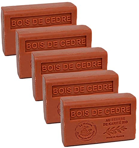 Maison Du Savon De Marseille – Französische Seife mit Bio-Sheabutter – Duft aus Zedernholz – 125 g Riegel – 5 Stück