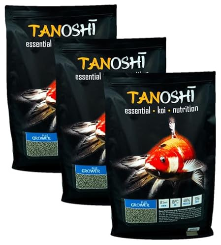 Tanoshi Koifutter - Grower Plus 15 kg 3mm | Schwimmendes Allein-Koifutter für maximales Koi-Wachstum mit Lachsöl und Krill…