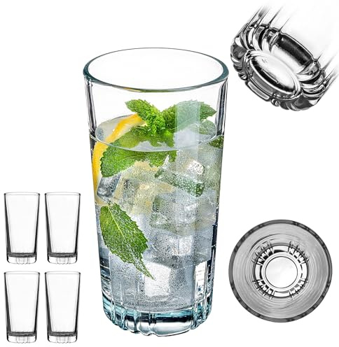 KADAX Longdrinkgläser 345ml, 4er Set, Gläser für Wasser, Saft, Limonade & Cocktails, Wassergläser mit stabilem Boden, Trinkgläser aus Glas, Cocktailgläser