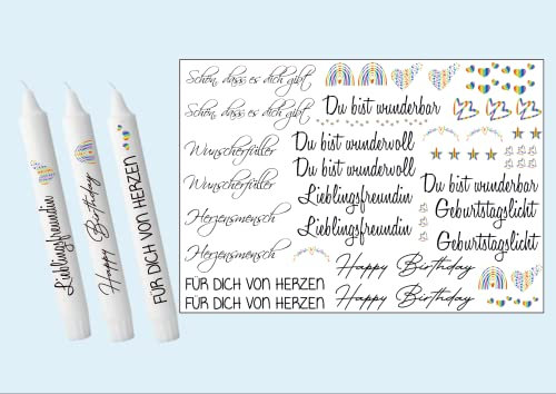 Kerzen Tattoofolie - Wasserschiebefolie - Sprüche zum Verschenken - für Kerzen/Keramik DIN A5 Kerzensticker Kerzentattoos Freundin Geburtstag (Regenbogen)