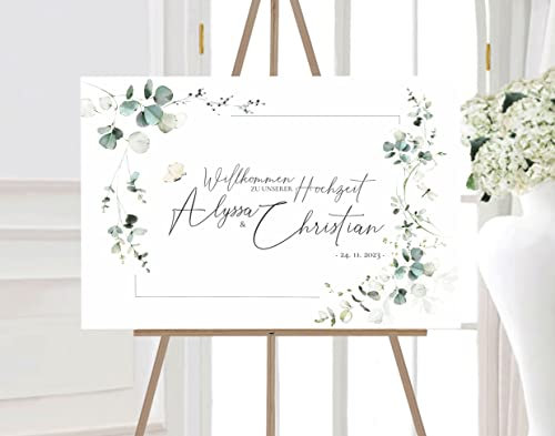 Manschin Laserdesign Willkommensschild Aluverbund personalisiert - Made in Germany - Welcome Willkommen Schild für Hochzeit (60x40cm)