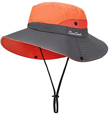 Sonnenhut Damen Sonnenhüte Breite Krempe UV-Schutz Angeln Hut Mesh Strand Sonnenhut Faltbar Sonnenschutzhut für Gartenarbeit Reisen Wandern Angeln 56-58CM (Orange)