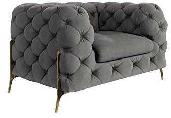 S-Style Möbel Milton Chesterfield Sessel Loungesessel Lesesessel Cocktailsessel Clubsessel Mini Sofa 1-Sitzer Couch Wohnzimmer Möbel 125x100x73 cm Grau
