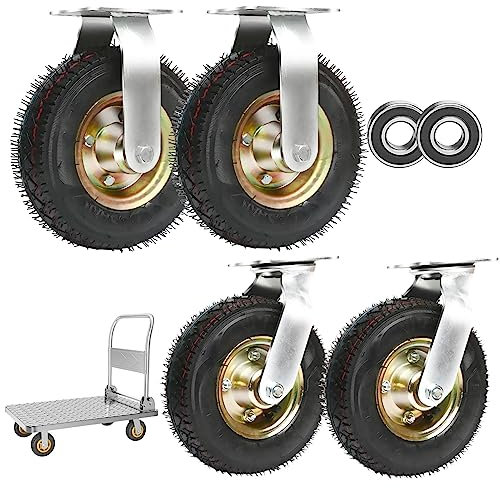 WORDFUN 4 X Lenkrollen/Bockrolle, Luftreifen, Schwerlastrollen, Gummirollen Standfest, Abriebfest, rutschfest, Stoßdämpfung, Transportrollen, Industrierollen, Bewegt Sich Leise Möbelrollen