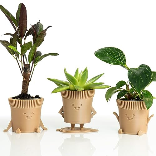 ALOHA FLOWERS® Blumentopf - 3er Set Sukkulenten Topf - hergestellt aus Bio-Kunststoff & Holzfasern - Übertopf für Kakteen - Happy Best Friends - Geschenkidee