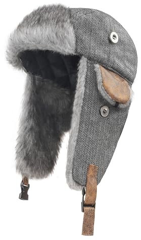 Zylioo XL Winter Fliegermütze Größe 61-64cm,Trappermütze Für Großen Kopf,Wintermütze mit Kunstpelz Ohrenklappen,Russenmütze für Snowboarden Skaten Outdoor