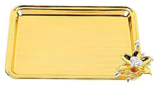 Xnferty Bandeja Decorativa Dorada Bandeja para Servir Dorada Bandeja para Servir Mesa Bandeja de Servicio de Alimentos Rectangular Decorativa de Lujo Ligera de Estilo Europeo con Decoración Floral(S)
