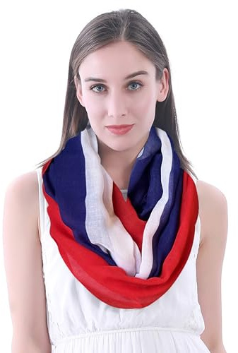 Lina & Lily Flag Print Women's Infinity Scarf Lightweight (French Flag, Blue White Red)