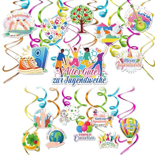 DPKOW 30 STK Alles Gute zur Jugendweihe Hängedeko, Bunt Folien Aufhängen Spiral für Jugendweihe Deckendeko, Meine Jugendweihe Hängende Spiral Deko für Endlich Erwachsen Hängedeko