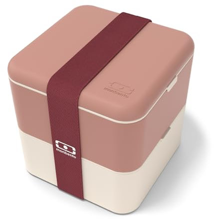 monbento - Pranzo box MB Square rosa Moka - Grande Bento Lunch Box con scomparti - Bento Box ermetico a 2 piani - Ideale per lavoro/picnic - Senza BPA, durevole e sicuro - Made in France - Rosa