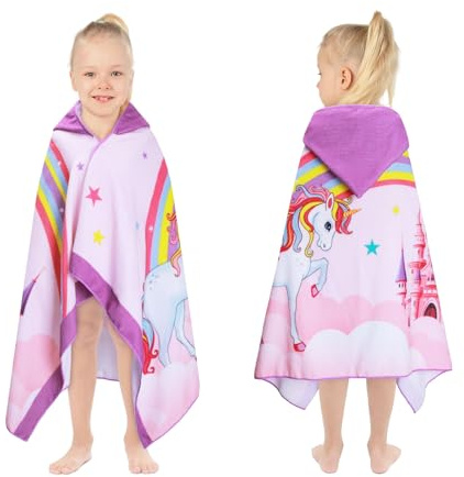 Decalsweet Unicorn Castle Hooded Towel for Kids,Soft Children's Bath Towel,Large Poncho Towel for Toddlers Girls Beach Swimming