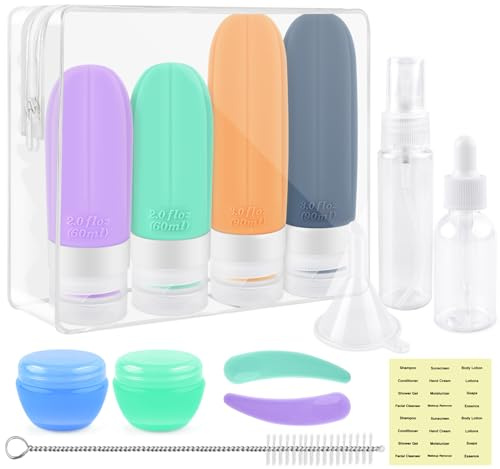 ERKOON Reseset för fyllning – 14 stycken resestorlekar produkter för schampo, lotion, kräm, perfekt för flygresor, camping och affärspresenter TSA-godkänd