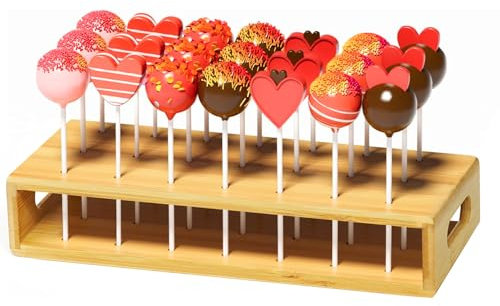 Soporte para Piruletas con 100 Piezas de Palitos de Papel, Soporte para Cake Pop de Bambú, Pantalla de Piruleta de 21 Agujeros para Navidad Bodas Baby Showers Fiestas de Cumpleaños Aniversarios