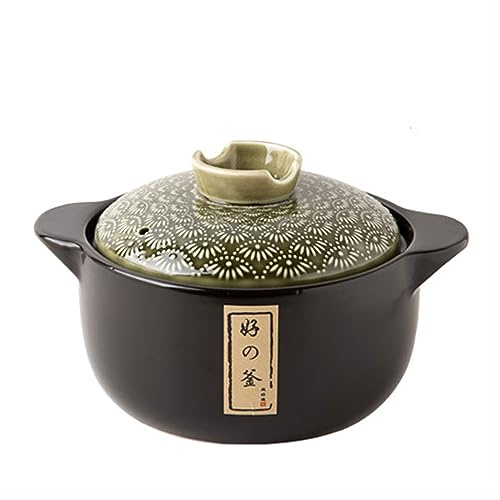 Japanese Ceramic Black Casserole Clay Pot with Lid - Heat-Resistant Stockpot for Home Cooking, Stew Pot for Dinner and Party