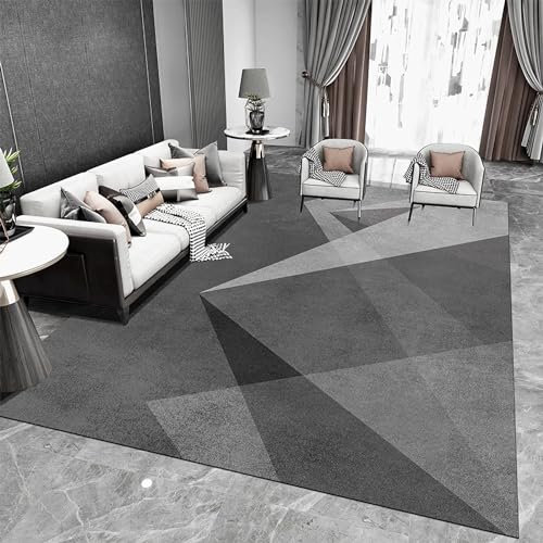 Tzvpsu Living Room Schwarz Grau Geometrisches Design Langlebiger Anti-Rutsch-Teppich,Bad vorleger deko Flur,160x230cm