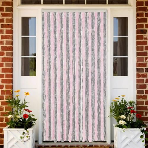 qohoio Fly Curtain Silver Grey and Pink 100x220 cm Chenille,Curtains Door Fly Screen Curtain For Doorways Window Decorations Room Divider