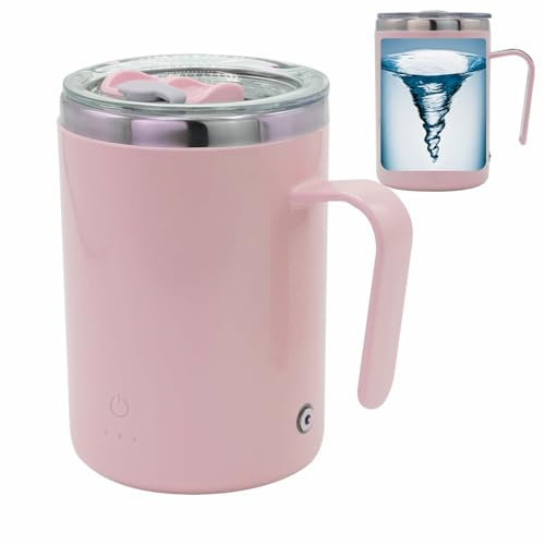 daasigwaa Rechargeable Self Stirring Mug - Magnetic Adsorption Charging | IPX7 | Electric Auto Mixing Stainless Steel Cup 400 ml/13.5 oz(Pink)