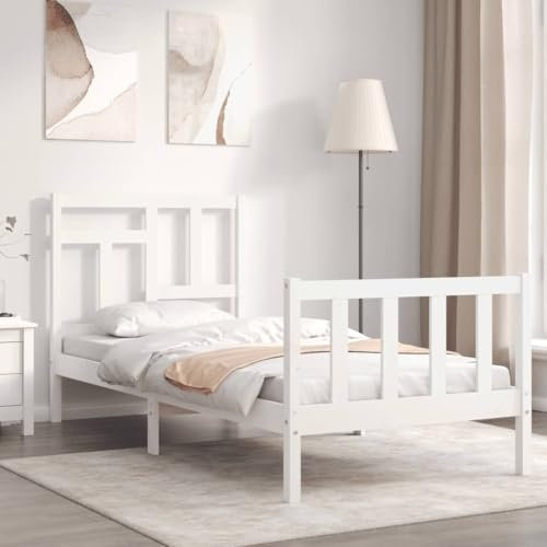 Sufrk Massivholzbett mit Kopfteil Bettgestell Bed Frame Holzbett Kopfteil Bett Schlafzimmer Bett Massivholzbetten Weiß 90x200 cm - 3193127
