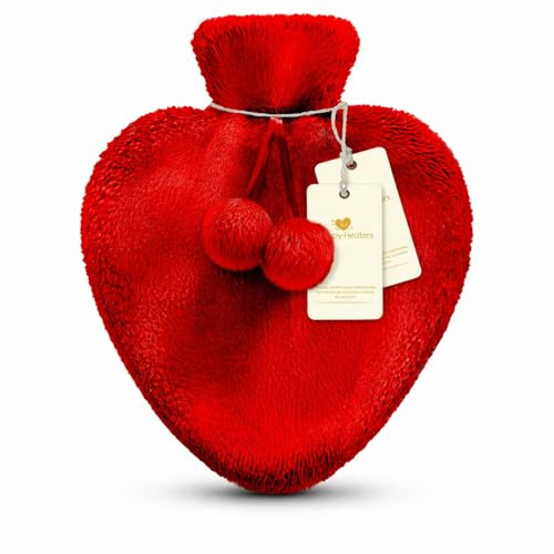 Happy Heaters Hot Water Bottle, 1L with Fluffy Cover - Ideal for Period, Back & Neck Pain - Red Cover UK Perfect for Women, Seniors & Children