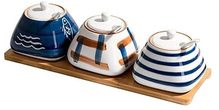 Set Zuccheriera Utensili da Cucina Set Di Contenitori Per Condimenti In Ceramica Set Di Serbatoi Per Lo Zucchero Zuccheriera Con Coperchio Pentola Per Condimenti Per La Casa Condimento Per Cucina Forn