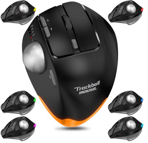 Mouse Wireless Con Trackball Ergonomico Bluetooth/USB RGB 4800 DPI, 8 Tasti, Angolo Regolabile, per Dispositivi PC/Mac/Windows Connect 3, Ricaricabile, Nero