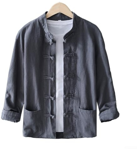 Snygga tang-kostym-toppar för män, kinesisk stil blus med långa ärmar (XL mörkgrå)