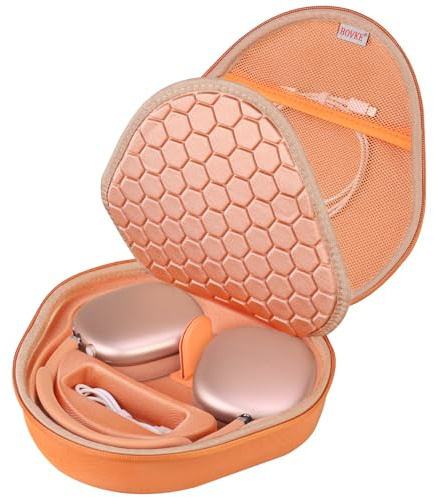 BOVKE Hard Headphone Carrying Case with Sleep Mode for Apple AirPods Max Wireless Over-Ear Headphones, AirPods Max Protective Portable Storage Bag with Mesh Pocket for Headphone Accessories, Orange