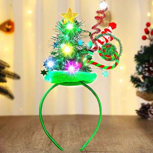 Evlry LED Weihnachts Haarreif Leuchtendes Weihnachtsbaum-Mützen-Stirnband Neujahrskostüm Haarschmuck für Frauen (Grün)