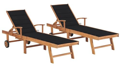 ShGaxin Sonnenliegen 2 STK. mit Auflagen Schwarz Massivholz Teak, Gartenliege, Liegestuhl, Sonnenstuhl, Sonneninsel Outdoor, Liegen, Gartenmöbel, Bäderliege, Relaxliege - 3073193