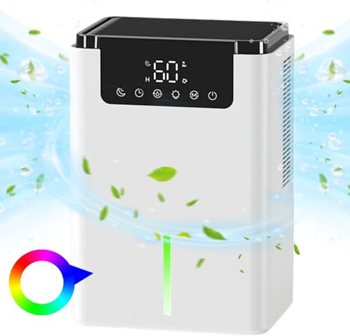 Deshumidificateur d Air Electrique, 2500ML Deshumidificateur d' air Anti Moisissure, Deshumidificateur d Air Silencieux, avec LED Couleurs, Arrêt Automatique, Pour Bain,Chambre à Coucher,Armoire