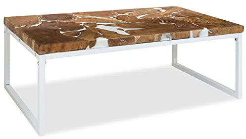 LXYZWRW Tische, Akzenttische, Couchtische, Couchtisch, Teakharz, 110 x 60 x 40 cm, Weiß und Braun
