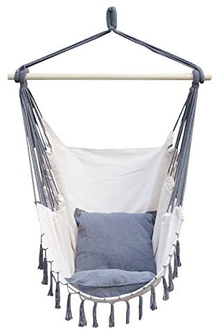 Hängesessel Hängematte Schaukel Outdoor Indoor Terrasse Seil Schaukel Stuhl mit 2 Kissen im Lieferumfang enthalten, max. 120 kg, für Hof, Schlafzimmer, Veranda, bequem und stilvoll