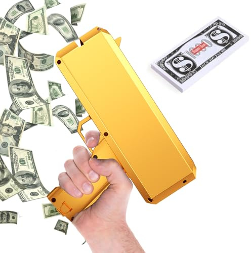 OBEST Pistola de Dinero, Juguete de Pistola de Dinero, Billetes Falsos de Dólares Estadounidenses, Pistola de Golden Prop, Lluvia de Dinero, Adecuado para Fiestas, Bodas, Juegos de Fiesta
