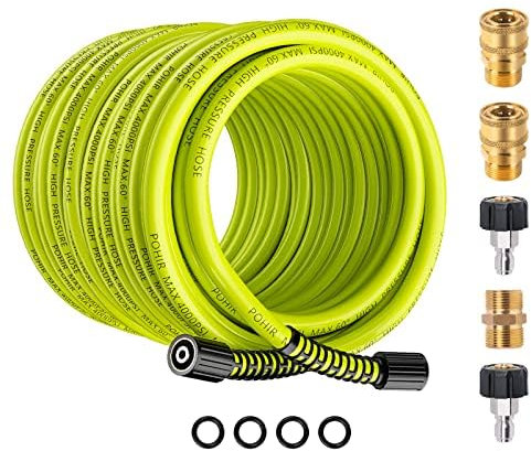 POHIR Hochdruckreiniger-Schlauch, 30,5 m, mit 1/4-Zoll-Schnellanschluss-Armaturen, knickfrei, 4000 PSI Hochdruck-Ersatzschlauch, M22, 14/15 mm Gewinde, kompatibel, flexibler Verlängerungsschlauch