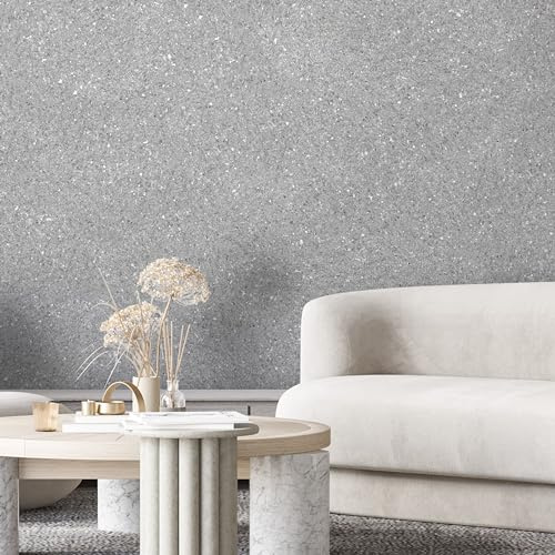 Belka B50 Glänzende Grau Tapete - Reine Baumwolle & mineralischer Glimmerstein - selbstklebend - Wärme- & schalldämmend - Modern & stilvoll, DIY Öko & Natürlich | ca 15 qm (m²)