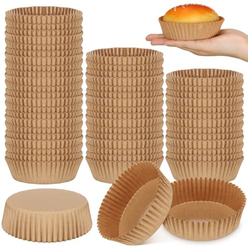 Uiifan Pirottini rotondi usa e getta per cupcake, in carta da forno e forno a microonde, stampi per snack e torte (marrone, 50 pezzi)