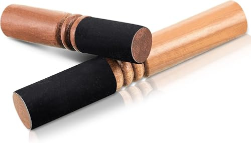 Mazo tibetano de 2 piezas de cuenco tibetano de madera de ante envuelto en cuero, mazo de meditación con sonido, instrumento musical de Buda, para meditación budista, yoga, timbre (negro y marrón)