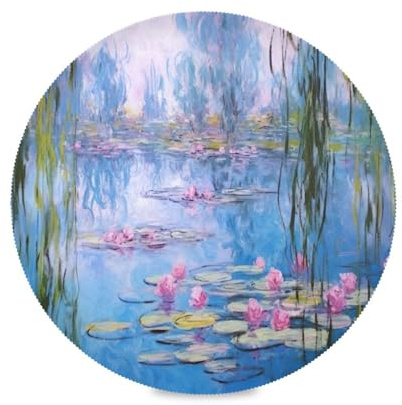 Claude Monet Tischsets, Motiv: Seerosen und Weiden, dicke runde Tischsets, rutschfest, rund, waschbar