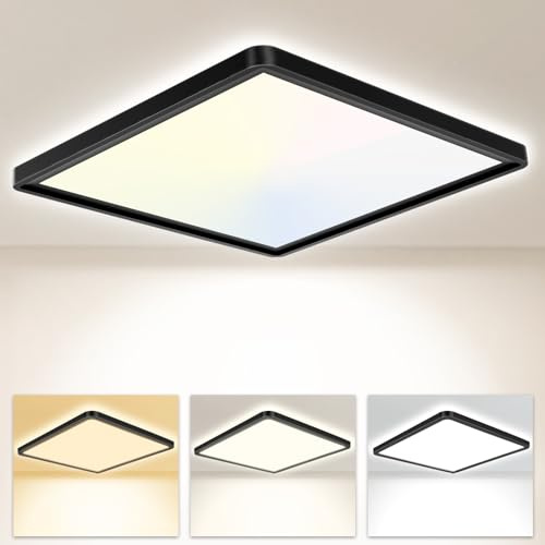 Seruno X Plafon LED Techo 24W 3200LM, IP54 Lampara Techo 6000K/4000K/3000K Delgada Plafón Luz Led Cuadrado Lámpara Panel para Baño Dormitorio Cocina Salon Comedor Pasillo Ø300*25mm