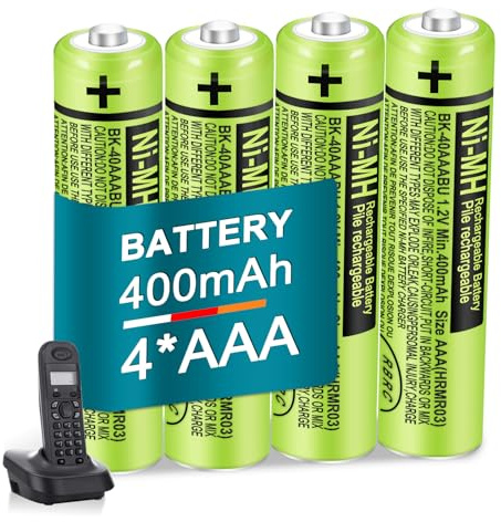 BK-40AAABU 400mAh AAA Akku Wiederaufladbare Batterien für Gigaset Telefon | 4 Pack 1.2V NI-MH Batterien für Panasonic BT Gigaset Schnurtelefone