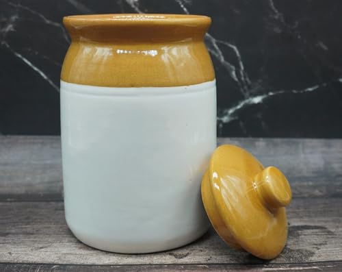 Ceramic Pickle Jars with Lid | Barni Achar Containers Storage Jar for Spice Pickle Chatni Achar | Hand Painted Ceramic Barni | Achar Ki Barni | (1000 Ml