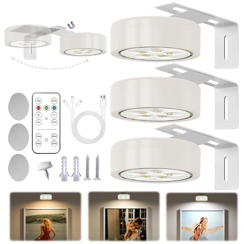 Bildbeleuchtung Kabellos mit Fernbedienung,3 Stück Magnetisches LED Bilderleuchte Dimmbar & Wiederaufladbar,Bild Licht 3 Lichtfarben,Bilderrahmen Licht,Bilderlampe für Wand,Regal,Bilder (Erweiterbar)
