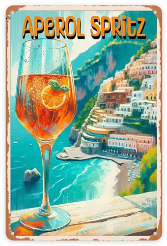 Aperol Spritz Blechschild, Aperol Bar Schild, Cocktail Rezept Wandschild, Retro Metall Wanddeko für Bartheken, Kneipen, Küchen, Cafés, 30 x 20 cm