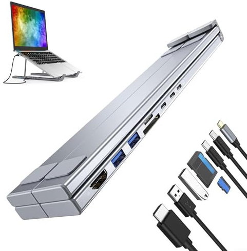 Zasdvn Supporto docking station per computer portatile – Supporto per tablet da scrivania con altezza, adattatore 8 in 1 con ricarica rapida funzione di raffreddamento per PC portatile a casa