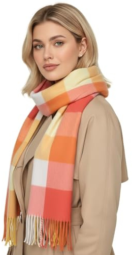 Baesics Karo Schal Damen Herren - Winterschal Webschal mit Fransen weich | Weich gewebt mit Fransen, Maße ca. 170 x 65 cm, angenehm warm. Zeitloses Karomuster für Mantel, Büro und als Geschenk