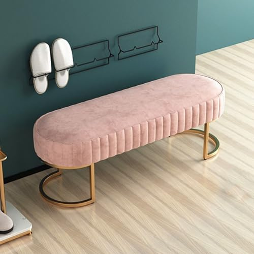 Moderne Aufbewahrungsbank mit goldenen Beinen, oval, gepolstert, für Schlafzimmer und Wohnzimmer, stilvolle Fußstütze und Aufbewahrungslösung, perfektes Ende der Bettbank
